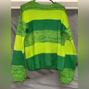 SHEIN Green and Yellow Crew Neck Sweater with Bold Stripes